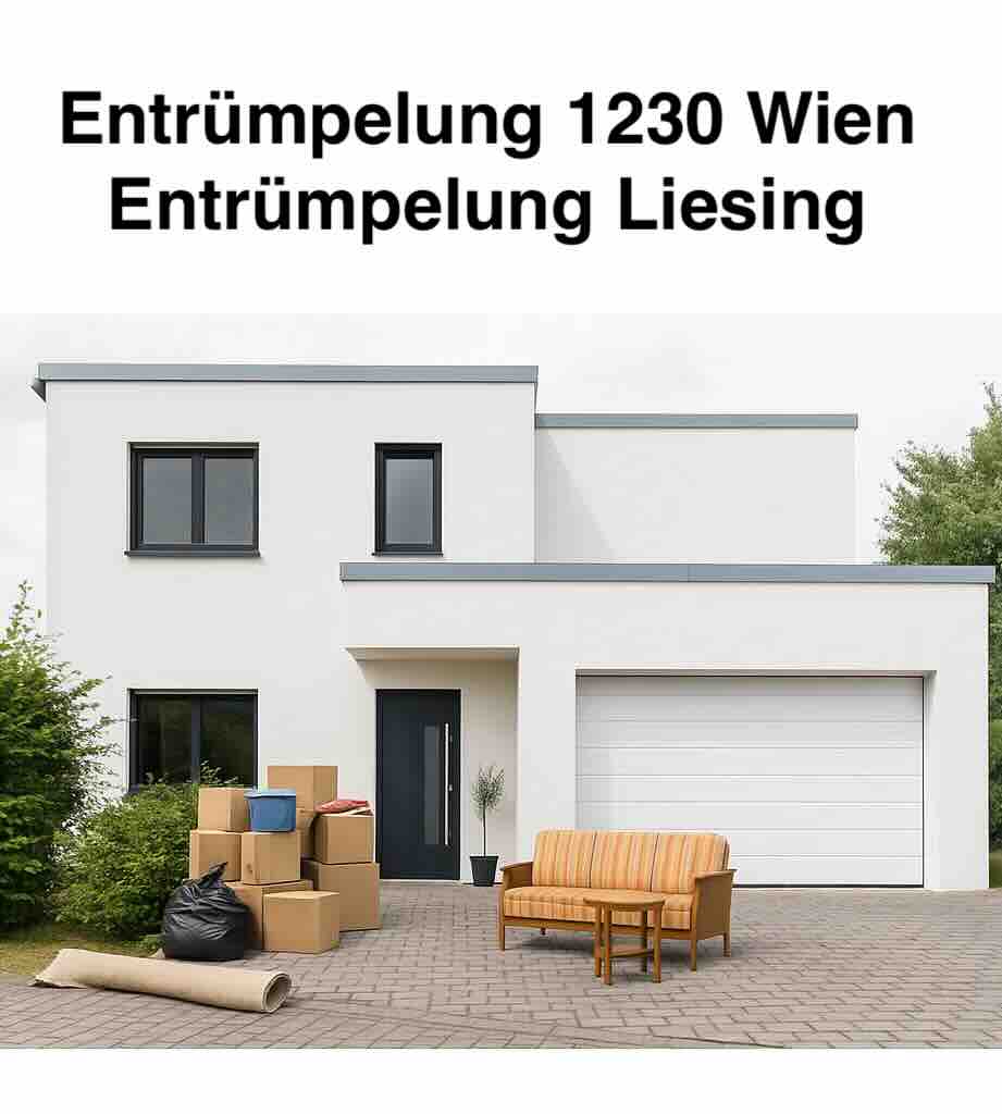 Entrümpelung 1230 Wien – Vor-Ort Räumung in Liesing mit Möbeln und Kartons vor einem Einfamilienhaus